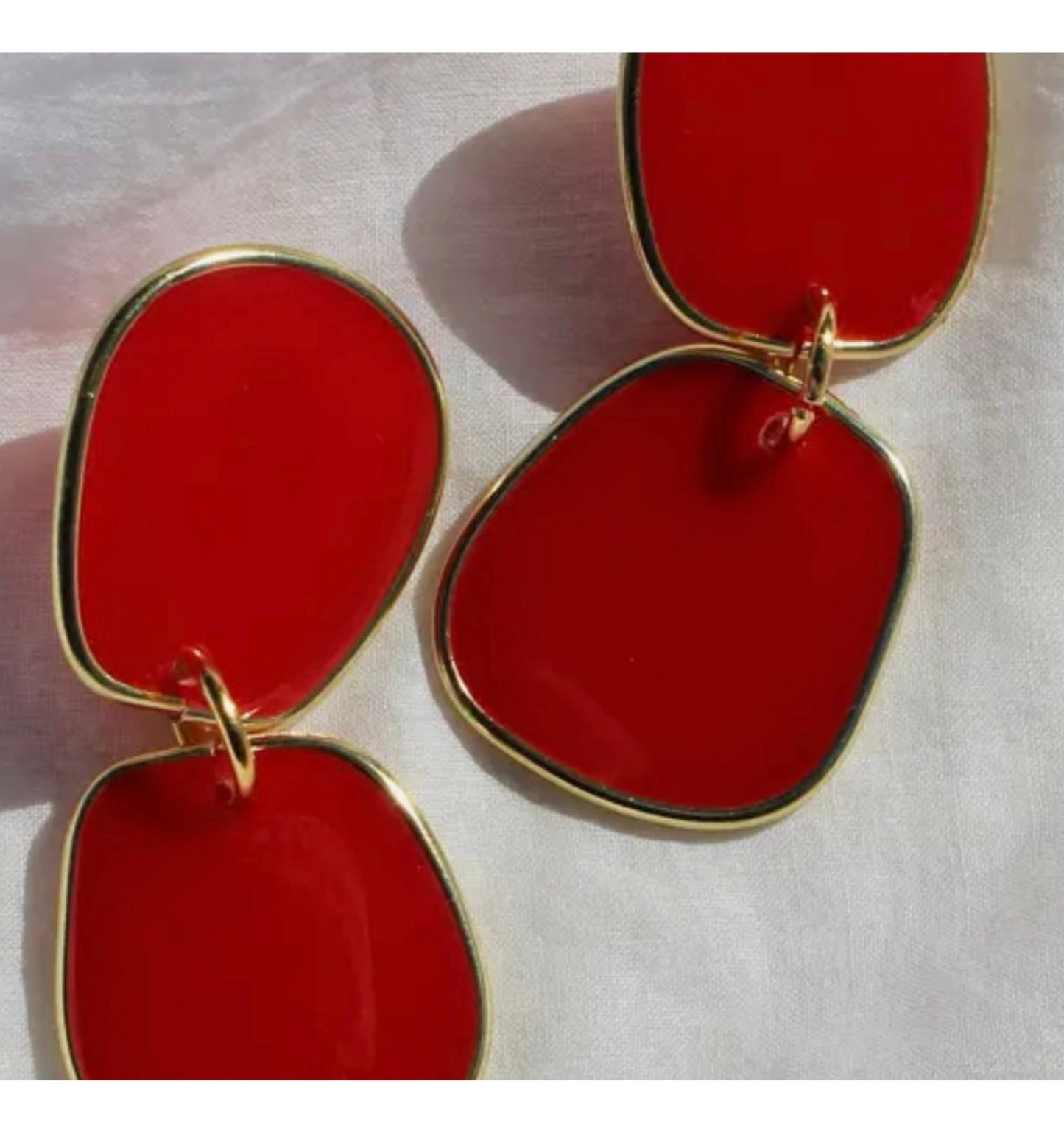 Dangle Red Handmade Lightweight Resin Statement Earrings w/ Gold