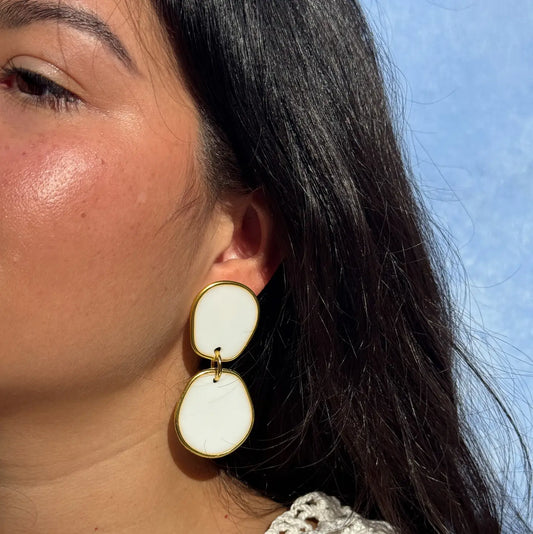 Dangle White Handmade Lightweight Resin Statement Earrings w/ Gold