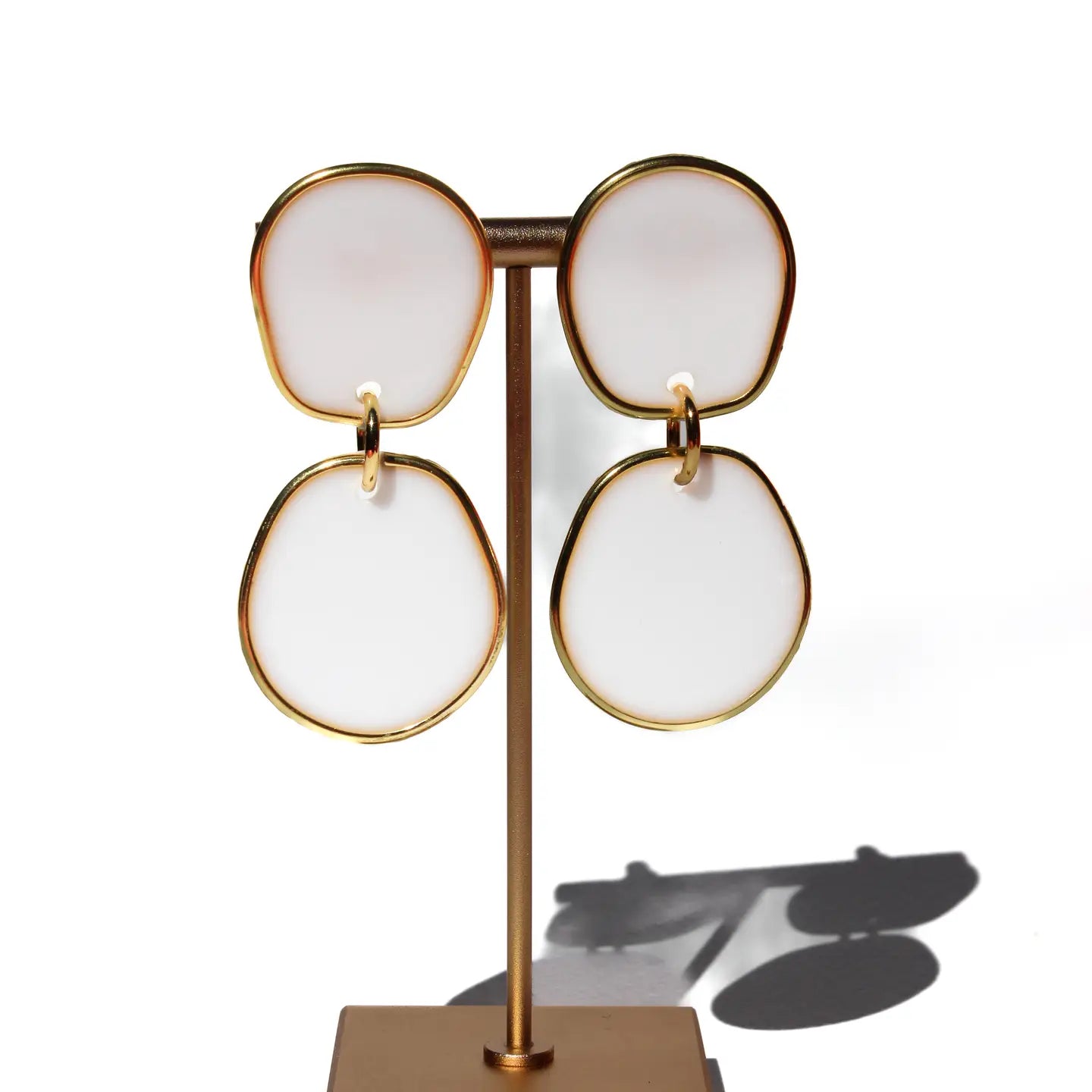 Dangle White Handmade Lightweight Resin Statement Earrings w/ Gold