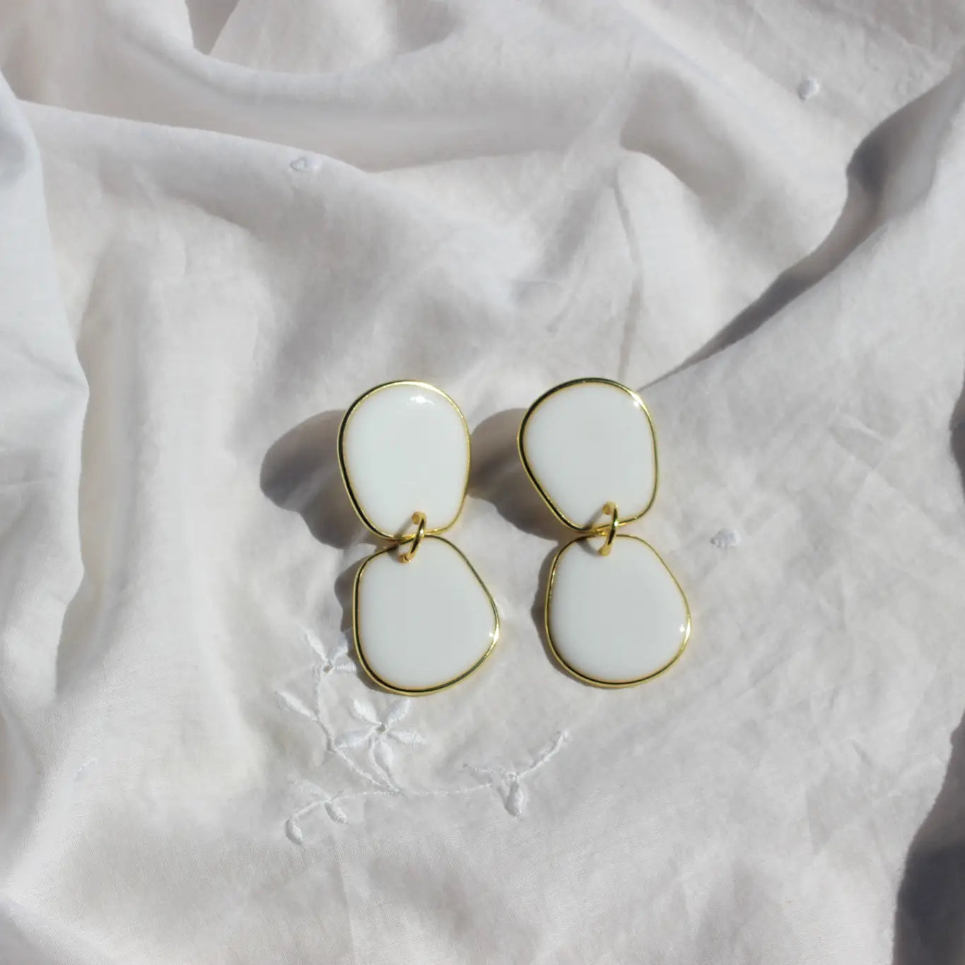 Dangle White Handmade Lightweight Resin Statement Earrings w/ Gold