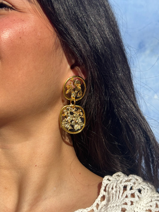 Dangle Gold Flake Handmade Resin Statement Earrings Gold Trim