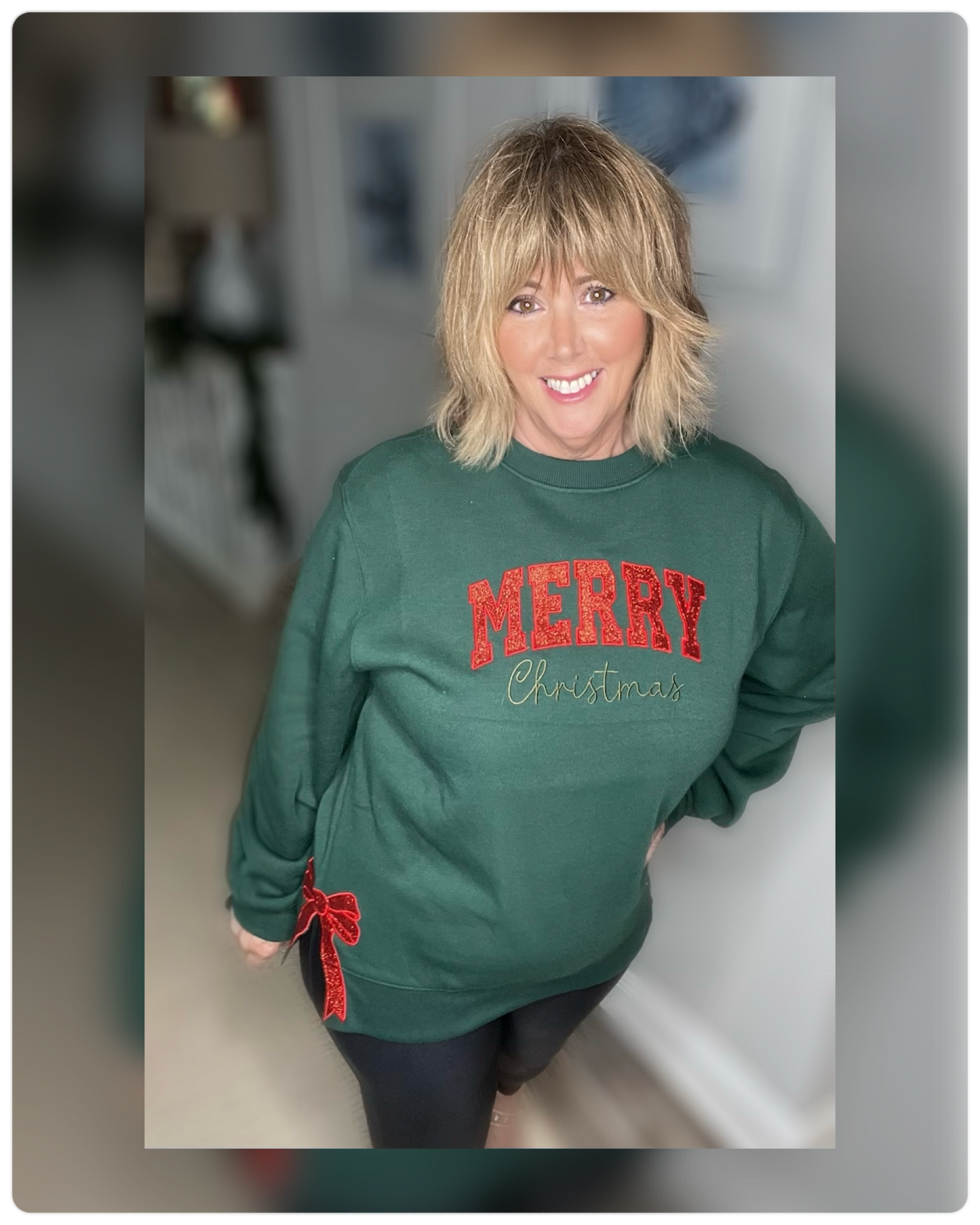Merry Christmas Bow-Trim Sweatshirt – Forest Green