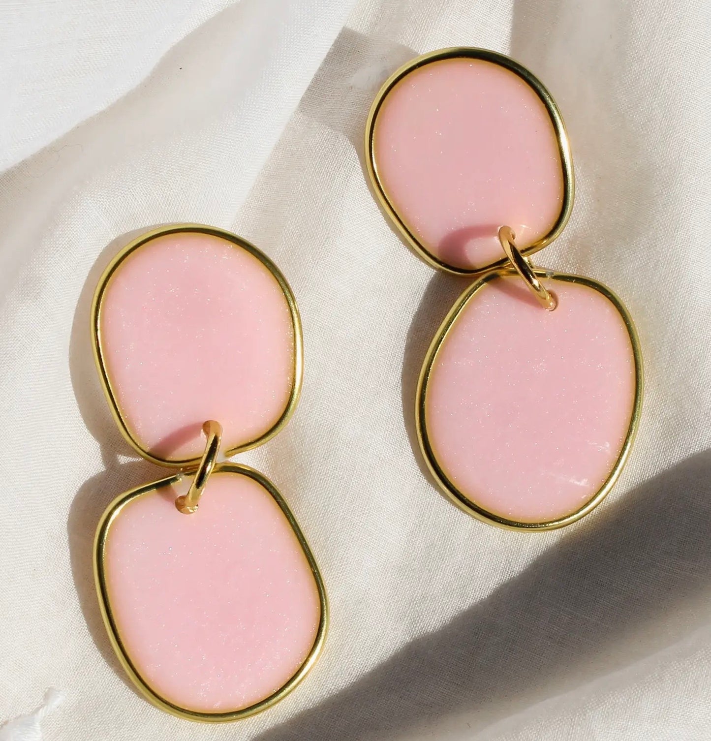 Dangle Pink Handmade Lightweight Resin Statement Earrings w/ Gold