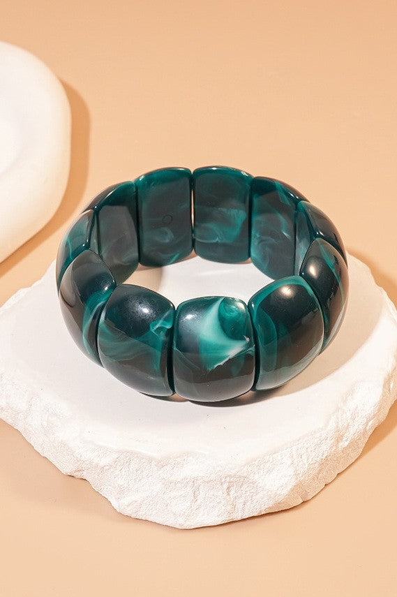 Block Acrylic Stretch Cord Bracelet Teal