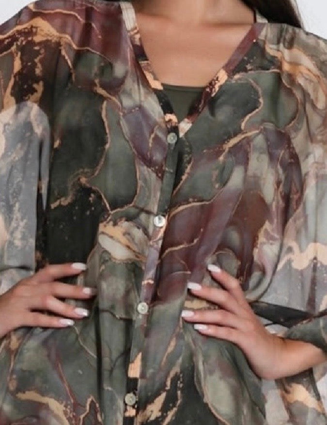 The Marbella Silk Blouse w/tank-Olive