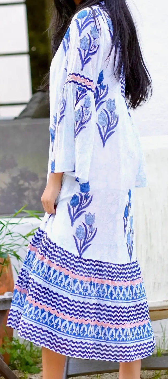 Frances Hand Block Printed Dress Navy Floral