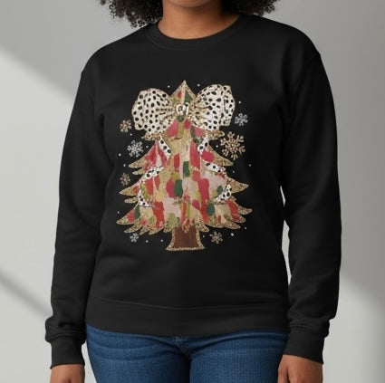 Leopard Bow Tree Sweatshirt – Black