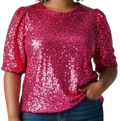 Sequin Glam Top-Fuschia