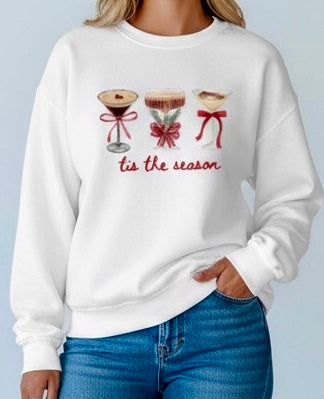 Christmas Espresso Martini Bow Sweatshirt-White