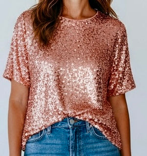 Sequin Glam Top-Champagne